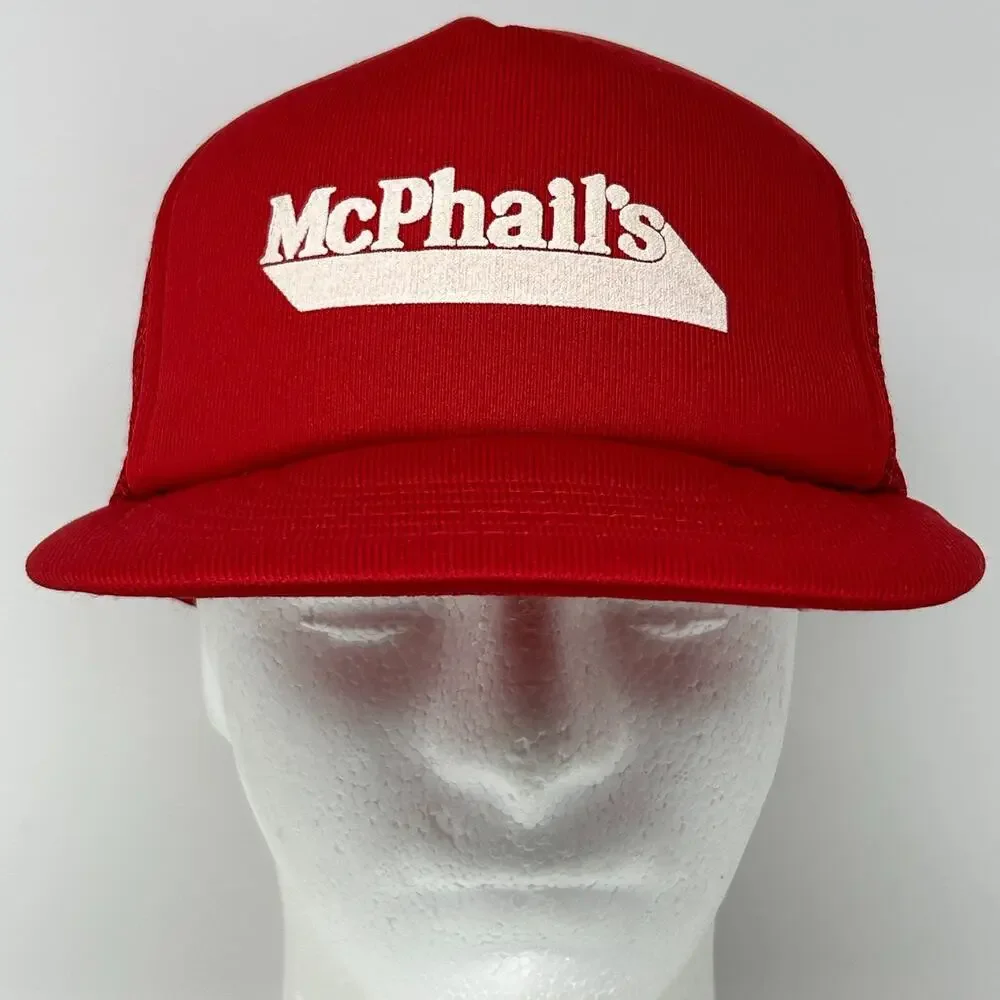 Vintage 90s McPhails Fuel Company Trucker Hat Baseball Cap Red Propane Snapback